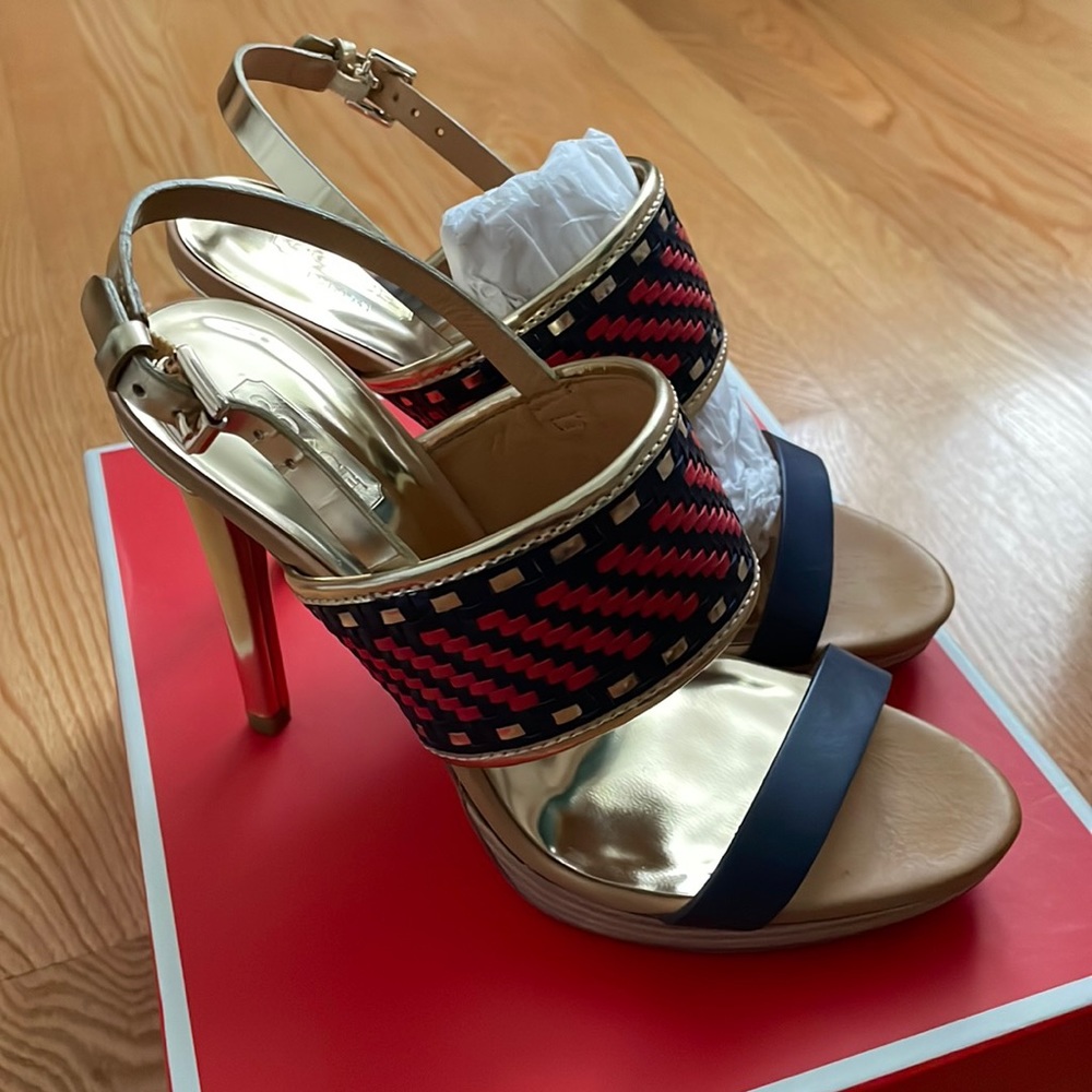 Coach navy/ red/ gold platform heels size 7